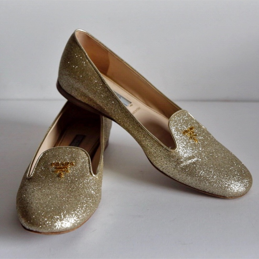 Prada Gold Glitter Flats